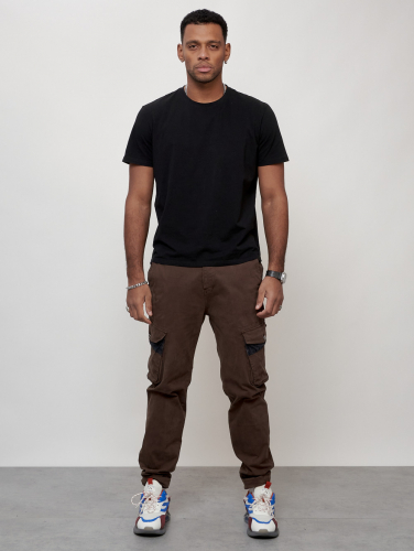 Джинсы карго мужские с накладными карманами коричневого цвета 2403-1K