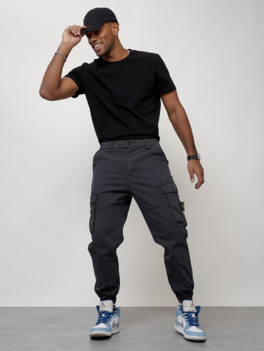 Джинсы карго мужские с накладными карманами темно-серого цвета 2426TC
