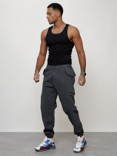 Джинсы карго мужские с накладными карманами темно-серого цвета 2420TC
