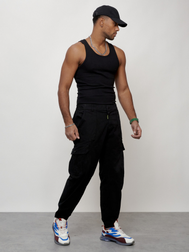 Джинсы карго мужские с накладными карманами черного цвета 2422Ch