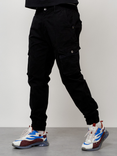 Джинсы карго мужские с накладными карманами черного цвета 2403-1Ch