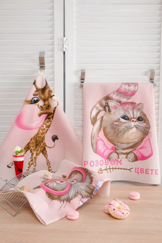 Набор полотенец для кухни Розовый кот