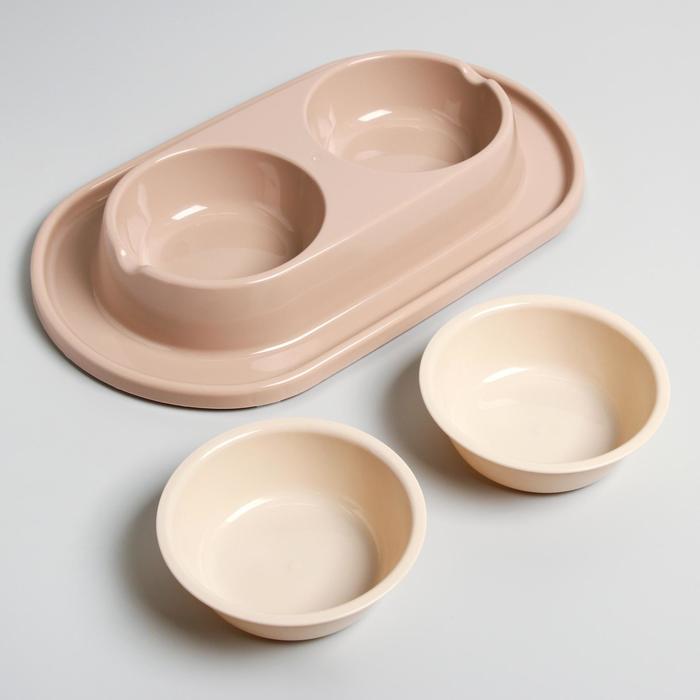 Миска для животных «Мур-мяу» 0.3 л двойная на подставке, бежевая