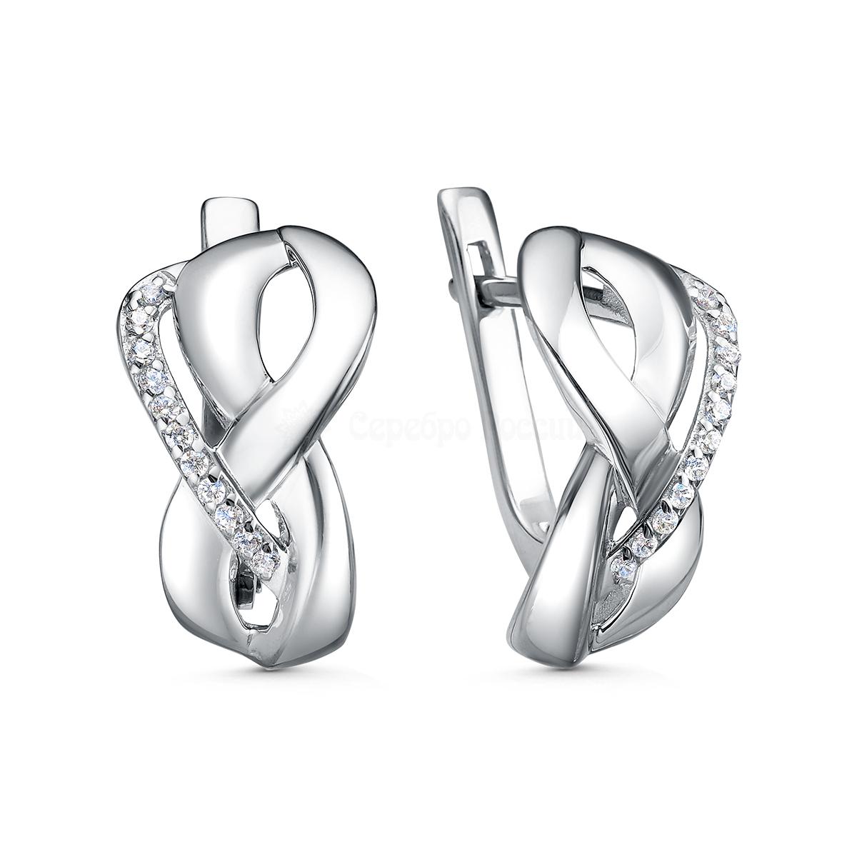 Серьги из серебра с фианитами родированные 925 пробы С-4681-Р