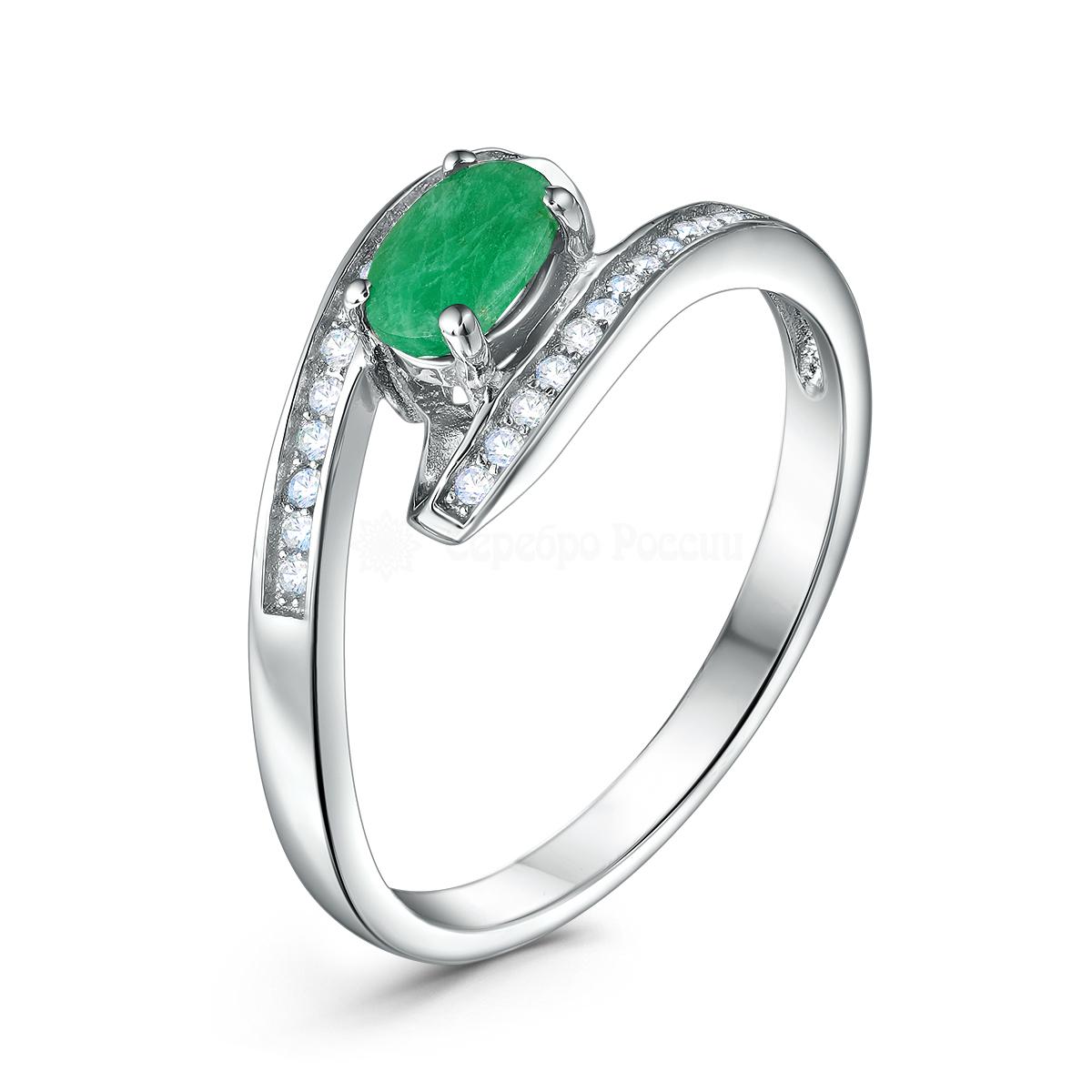 Серьги из серебра с изумрудом и кубическим цирконием 925 пробы GTE-12566F-E