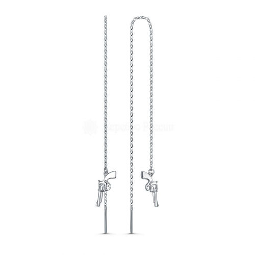 Серьги-продёвки из серебра родированные - Пистолеты (длина всей цепи 17,5 см)