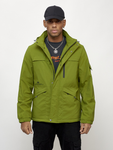 Куртка спортивная мужская весенняя с капюшоном зеленого цвета 88030Z