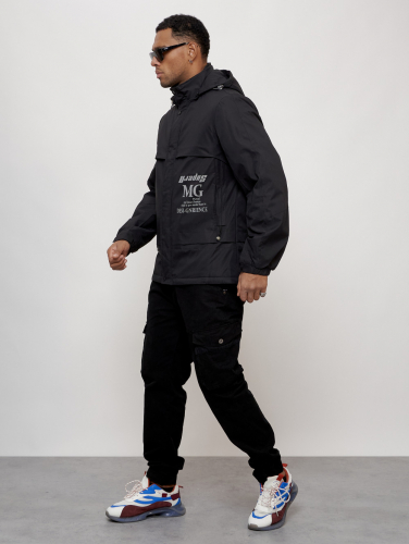 Куртка спортивная мужская весенняя с капюшоном черного цвета 88033Ch