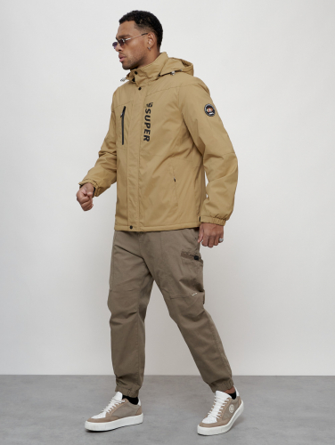 Куртка спортивная мужская весенняя с капюшоном бежевого цвета 88026B