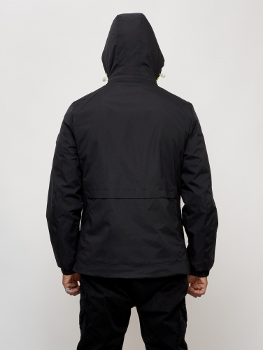 Куртка спортивная мужская весенняя с капюшоном черного цвета 88022Ch