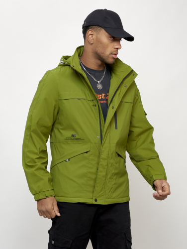 Куртка спортивная мужская весенняя с капюшоном зеленого цвета 88030Z