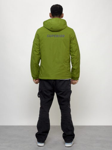 Куртка спортивная мужская весенняя с капюшоном зеленого цвета 88028Z