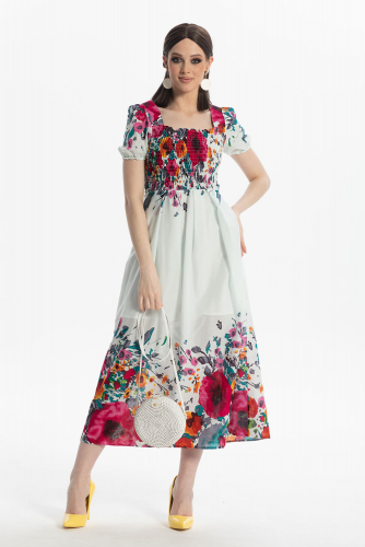 Платье Diva 1485 белый/розовые цветы