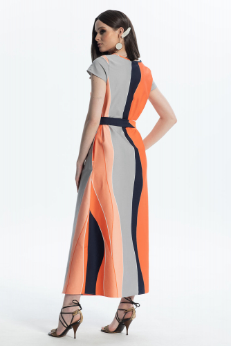 Платье Diva 1480 оранжевый/синий