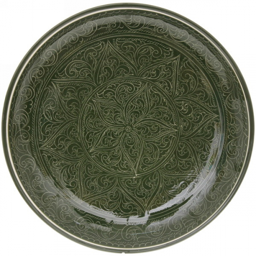 Ляган плоский 32см зеленый Риштанская Керамика