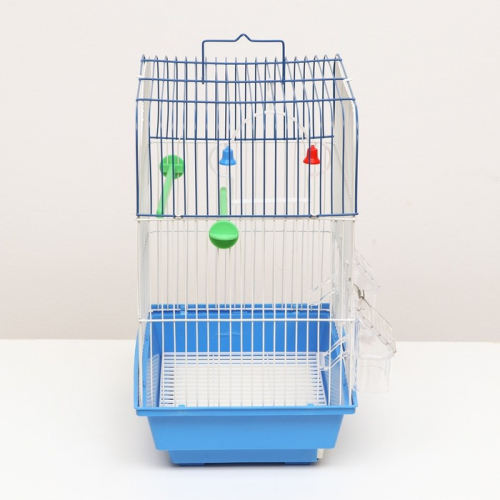 Клетка для птиц квадратная с кормушками, 35 х 28 х 39 см, синяя