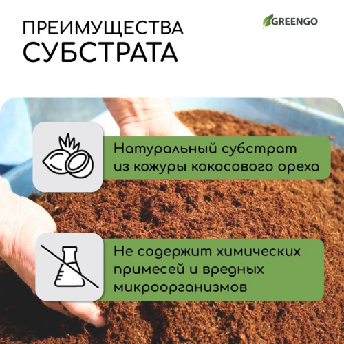 Субстрат кокосовый в брикете, 65 л, 30% чипсы и 70% торф, Greengo