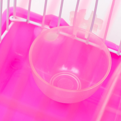 Клетка для грызунов с колесом и поилками,  22 х 16 х 20 см,  розовая