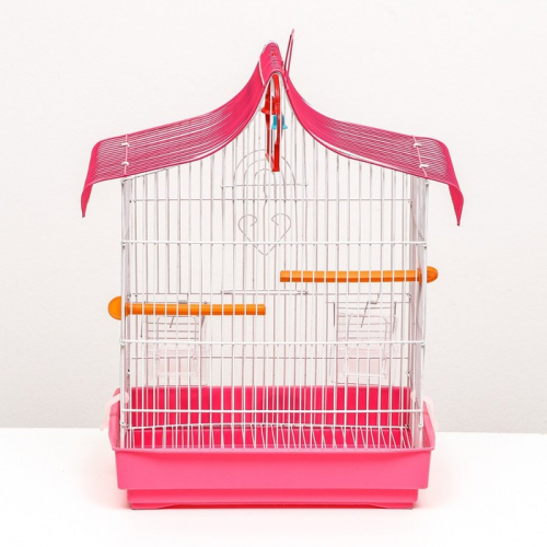 Клетка для птиц фигурная с кормушками, 32 х 22 х 45 см, розовая