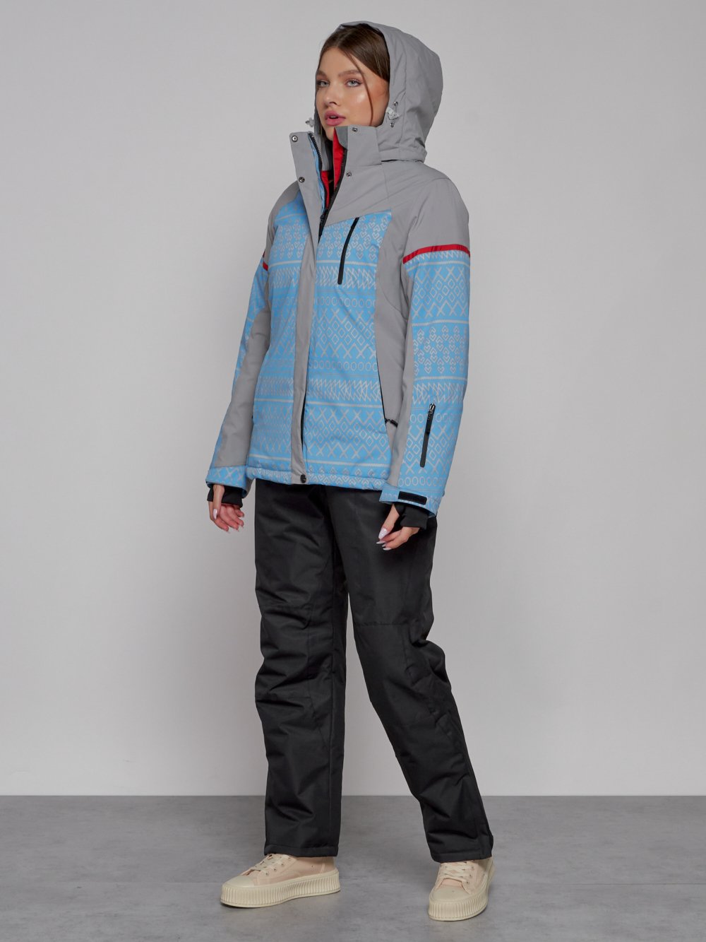 Горнолыжная куртка женская зимняя голубого цвета 2272Gl