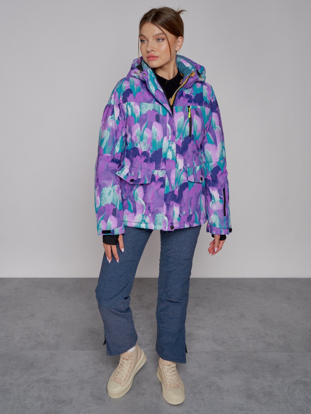 Горнолыжная куртка женская зимняя фиолетового цвета 2302-2F