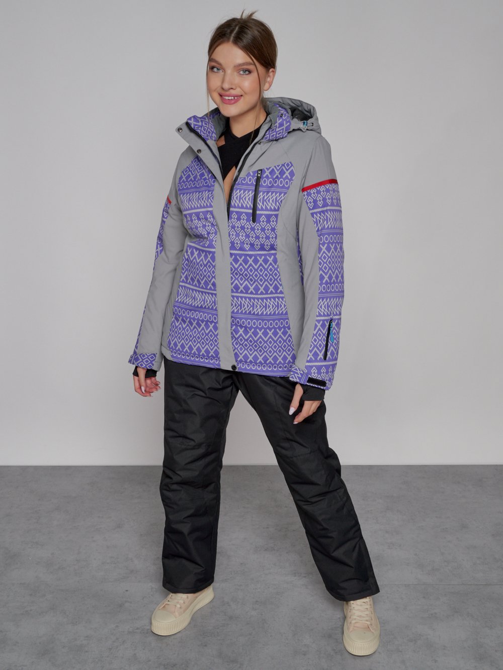 Горнолыжная куртка женская зимняя фиолетового цвета 2272F