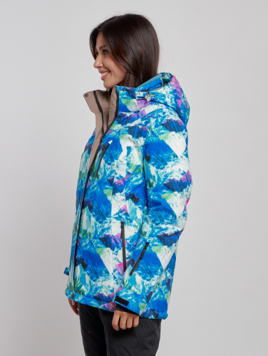 Горнолыжная куртка женская зимняя синего цвета 3320S