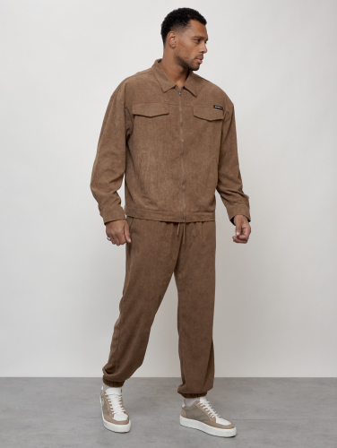 Спортивный костюм мужской модный из микровельвета бежевого цвета 55002B