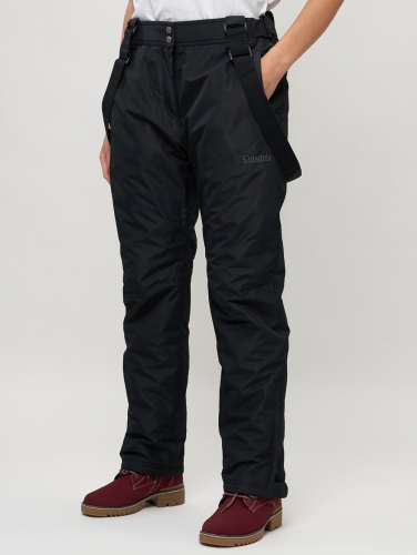 Полукомбинезон брюки горнолыжные женские big size черного цвета 66413Ch
