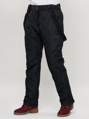 Полукомбинезон брюки горнолыжные женские big size черного цвета 66413Ch