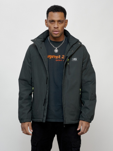 Куртка спортивная мужская весенняя с капюшоном темно-серого цвета 88023TC