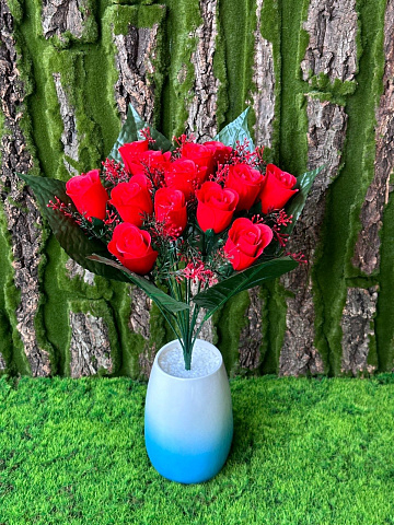 Цветы искусственные декоративные Роза с большими листьями (13 цветков) 40 см
