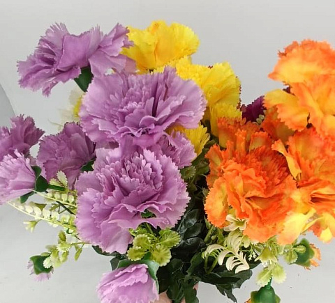 Цветы искусственные декоративные Гвоздика 10 цветков + зелень 35 см