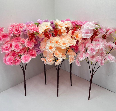 Цветы искусственные декоративные Абрикосовый цвет 5 веток 60 цветков 47 см