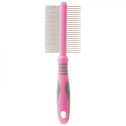 Расчёска DeLIGHT ROSE, с кольцами, двухсторонняя, 24/37 зубьев 25 мм, розовая