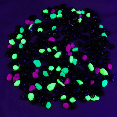 Галька флуоресцентная микс: черный, лимонный, зеленый, пурпурный, 800 г фр.8-12 мм