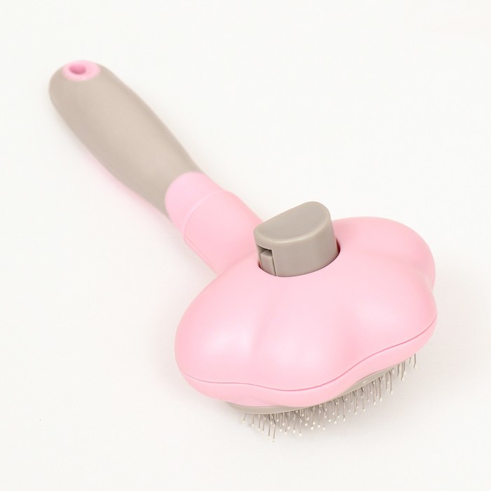 Пуходёрка пластиковая с функцией самоочистки, 9 х 18,5 см, розовая