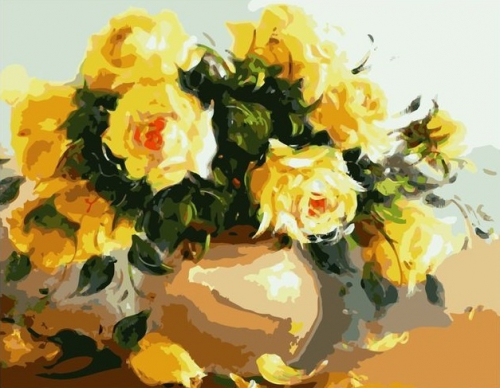 Картина по номерам 40х50 Желтый букет роз