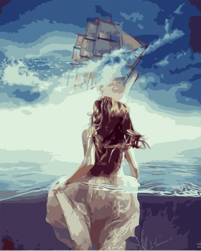 Картина по номерам 40х50 Девушка и корабль