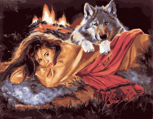 Картина по номерам 40х50 Девушка и волк