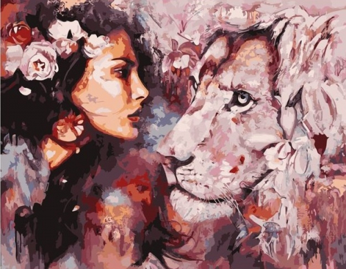 Картина по номерам 40х50 Девушка и лев