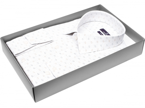 Светло-серая приталенная мужская рубашка Poggino 7017-13 в клетку с длинными рукавами