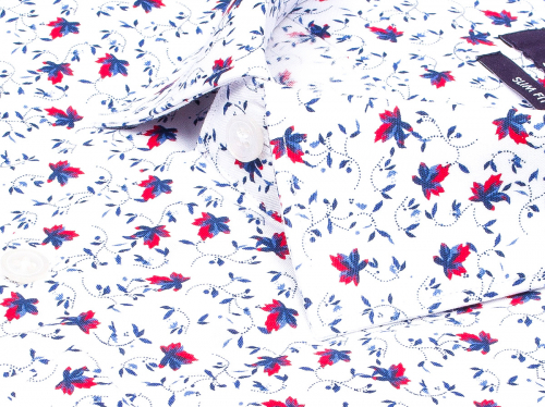 Белая приталенная мужская рубашка Poggino 7016-07 в цветах с длинными рукавами