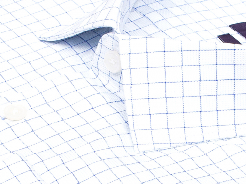 Бледно-голубая приталенная мужская рубашка Poggino 7017-78 в клетку с длинными рукавами