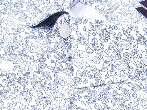 Синяя приталенная мужская рубашка Poggino 7015-10 в листьях с длинным рукавом