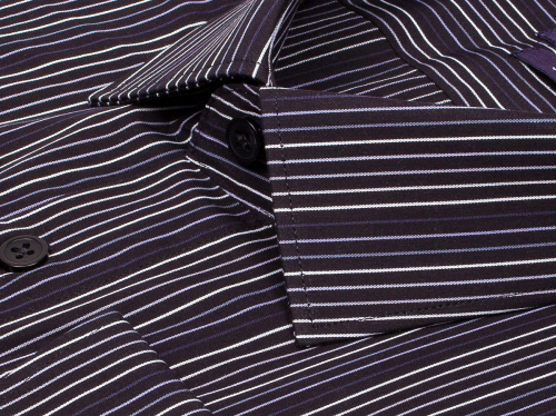 Черная приталенная мужская рубашка Poggino 7017-63 в полоску с длинными рукавами
