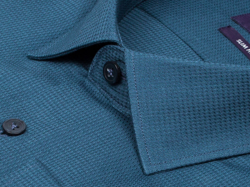 Cиняя приталенная мужская рубашка Poggino 7017-21 с длинными рукавами