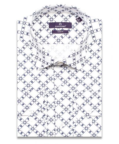 Кремовая приталенная мужская рубашка Poggino 7017-39 в узорах с длинными рукавами