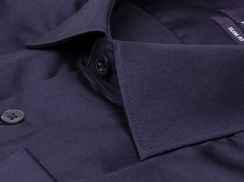Темно-синяя приталенная мужская рубашка Poggino 7016-05 с длинными рукавами