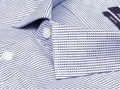 Синяя приталенная мужская рубашка Poggino 7014-22 в полоску с длинным рукавом